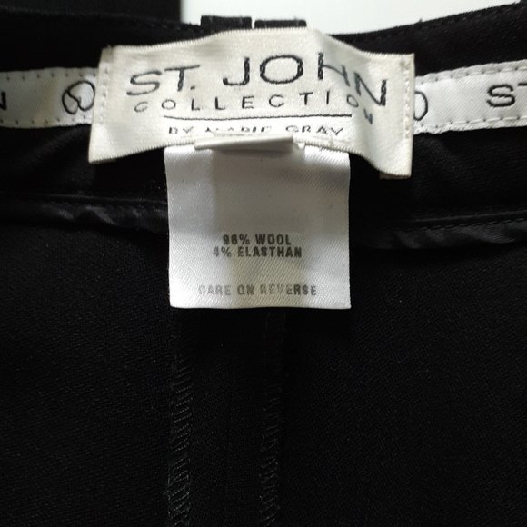 St. John Collection Black Wool High Waisted Straight Leg Trousers Size 6 - Picture 11 of 13
